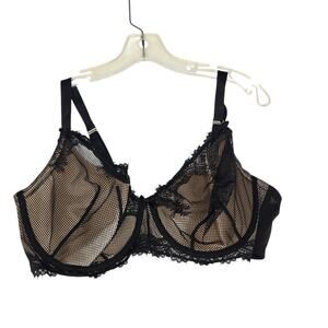 NWOT Cacique Lightly Lined French Balconette Bra Black Lace Sexy Plus Size 46DD